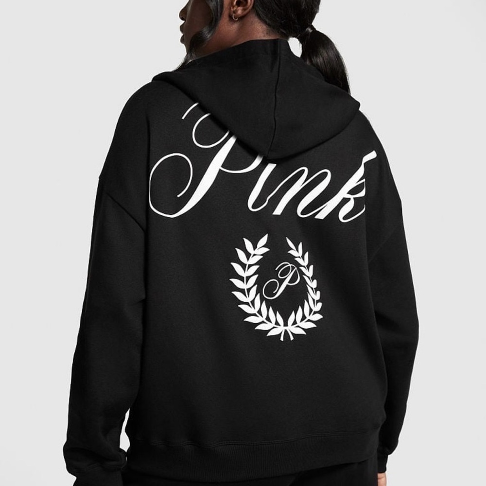 PINK Victoria's Secret Black Hoodie with White Logo - Picture 2 of 2